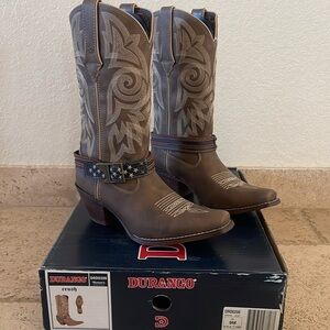 Durango Crush Boots Women's 9 Med Brown Flag Accessory Buckle Sqaure Toe Boots